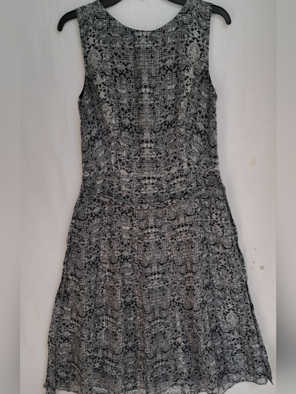 Brooks Brothers Silk Blend Damask Gingham Fit & Flare Dress Black White Size 0 - Picture 1 of 10